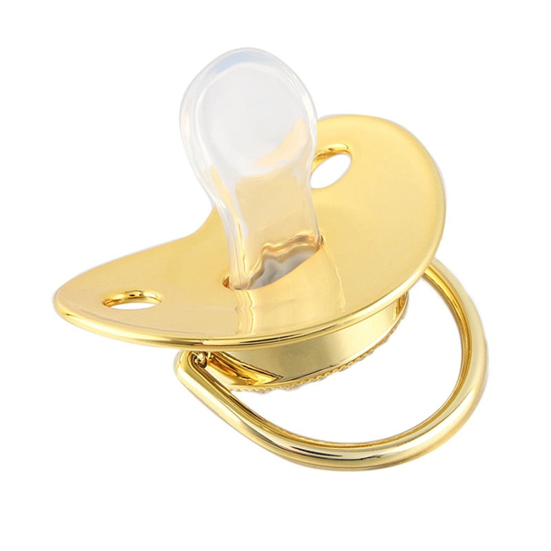 Name Initial Letter Baby Pacifier and Pacifier Clips BPA Free Silicone Infant Nipple Gold Bling Newborn Dummy Soother