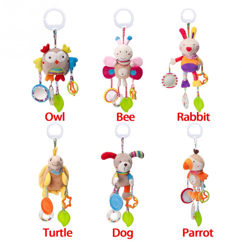 Baby Rattles Toys 0-12 Months Bed Stroller Infant Mobile Hanging Cartoon Newborn Puppy Bee Plush Toys Boys Girls