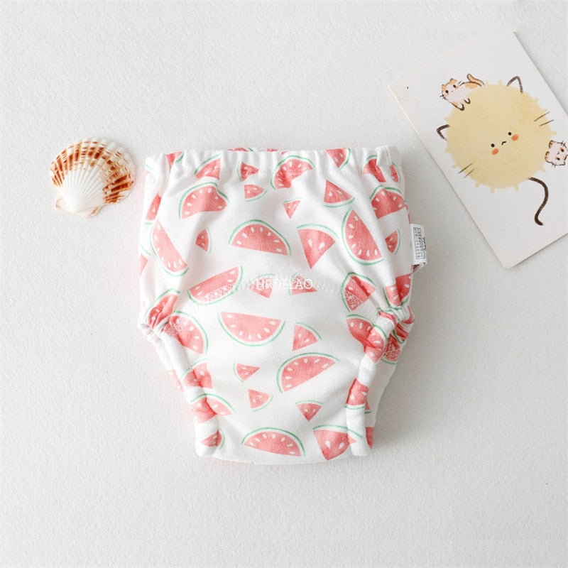 Baby Cartoon Cotton Animal Bear Squirrel Vegetable Waterproof Diaper Pockets Diapers Training Pants Gauze Diaper Learning Pants