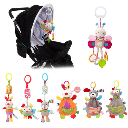 Baby Rattles Toys 0-12 Months Bed Stroller Infant Mobile Hanging Cartoon Newborn Puppy Bee Plush Toys Boys Girls