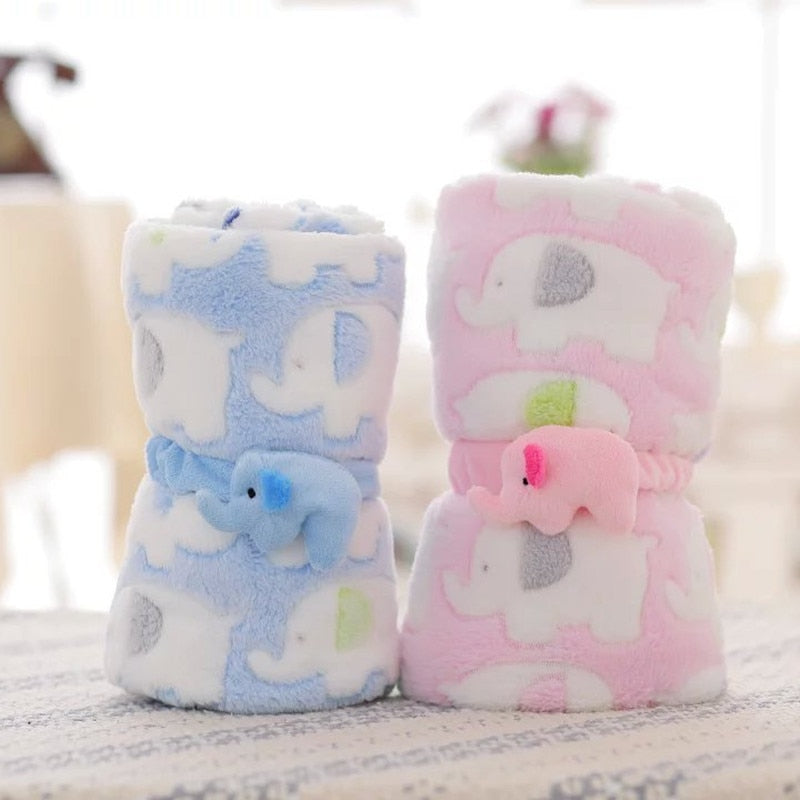 Cute Elephant Cartoon Baby Blanket Newborn Elephant Air Conditioning Quilt Coral Velvet Pillow Quilt dual-use Baby Products