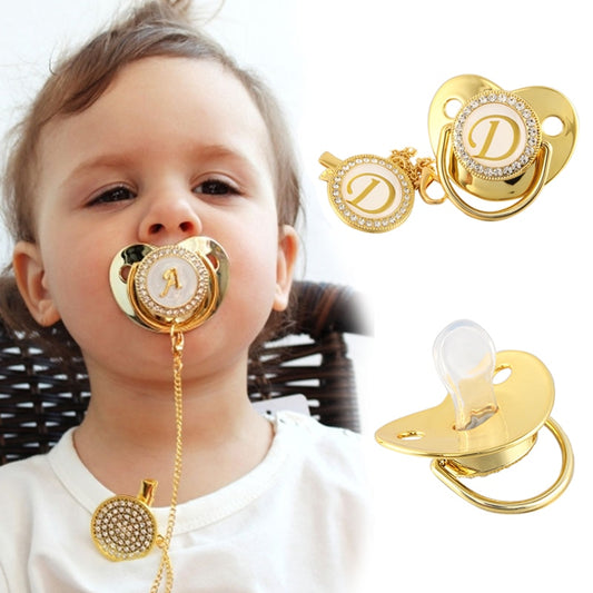 Name Initial Letter Baby Pacifier and Pacifier Clips BPA Free Silicone Infant Nipple Gold Bling Newborn Dummy Soother